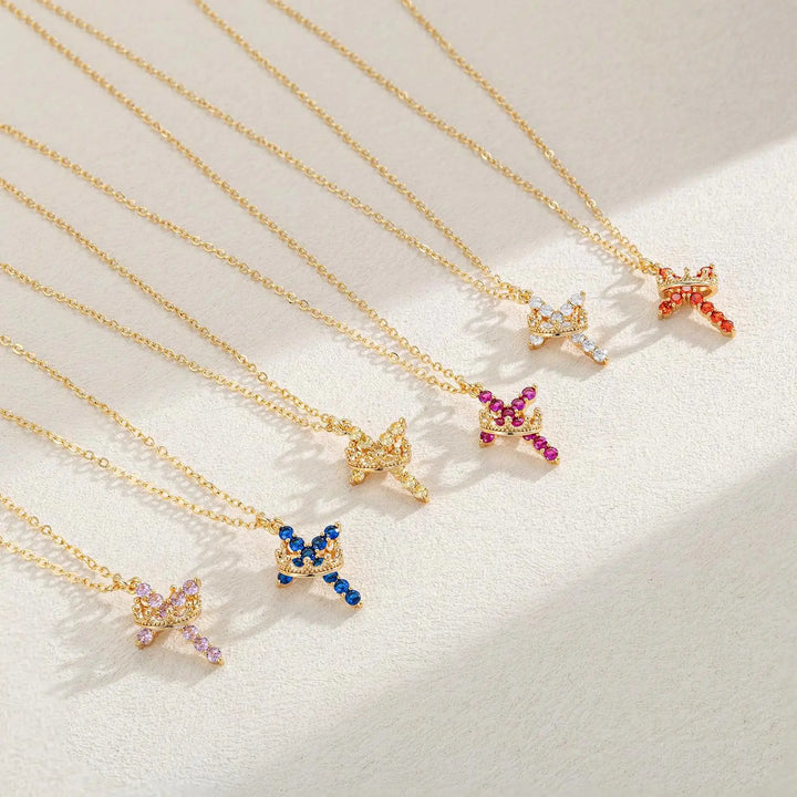 Birthstone Crown Cross Pendant Daily Necklace