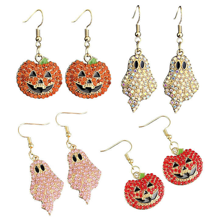 Halloween Sparkly Pumpkin Ghost Hook Earrings
