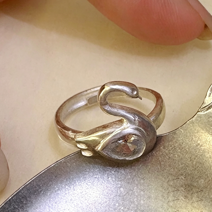 Sparkly Swan Adjustable Open Ring