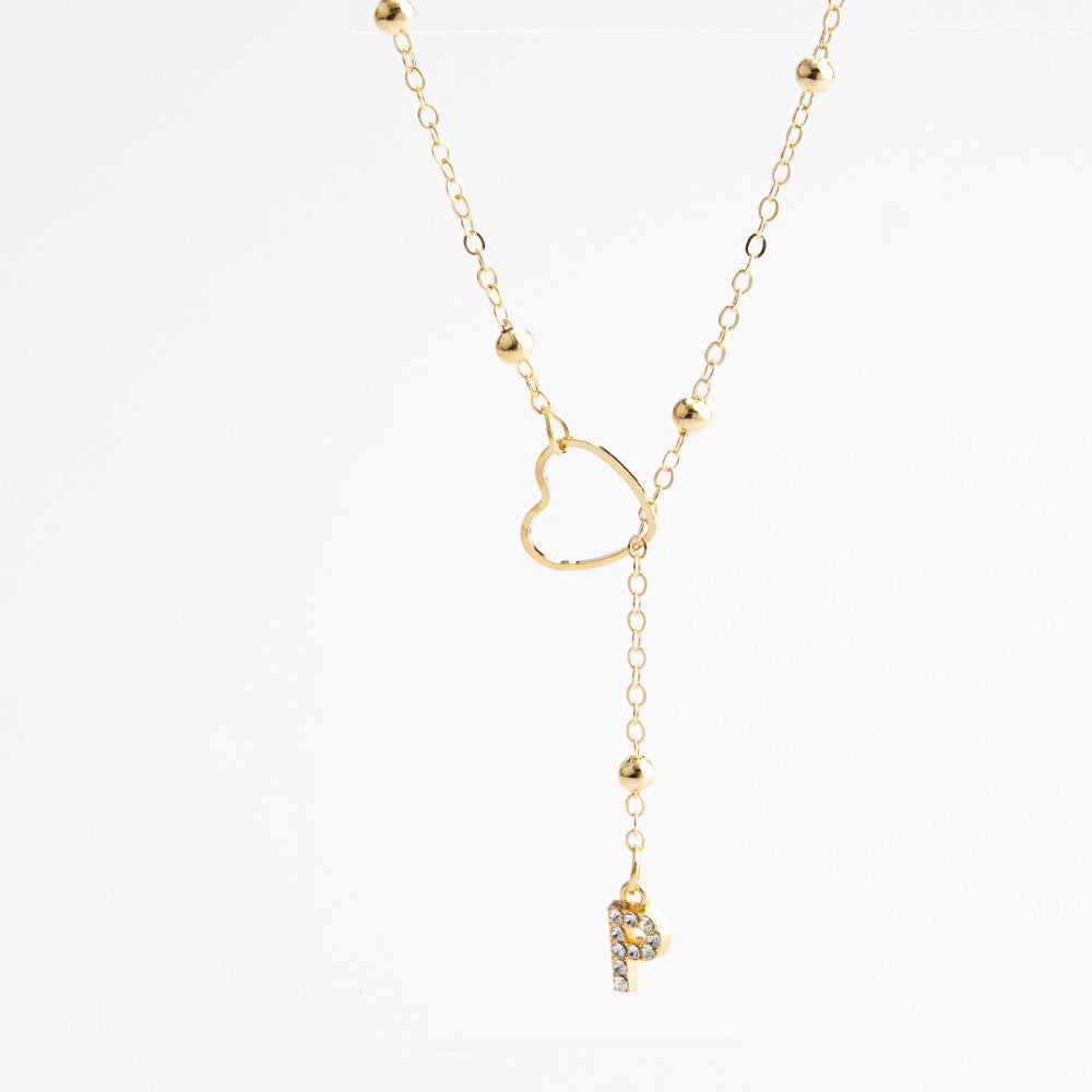 Heart Initial Zircon Lariat Necklace for Women