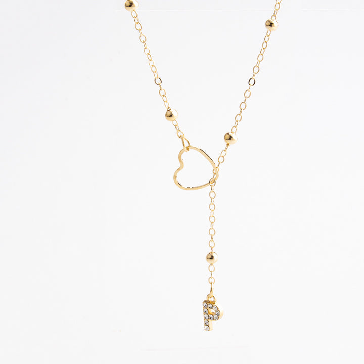 Heart Initial Zircon Lariat Necklace for Women