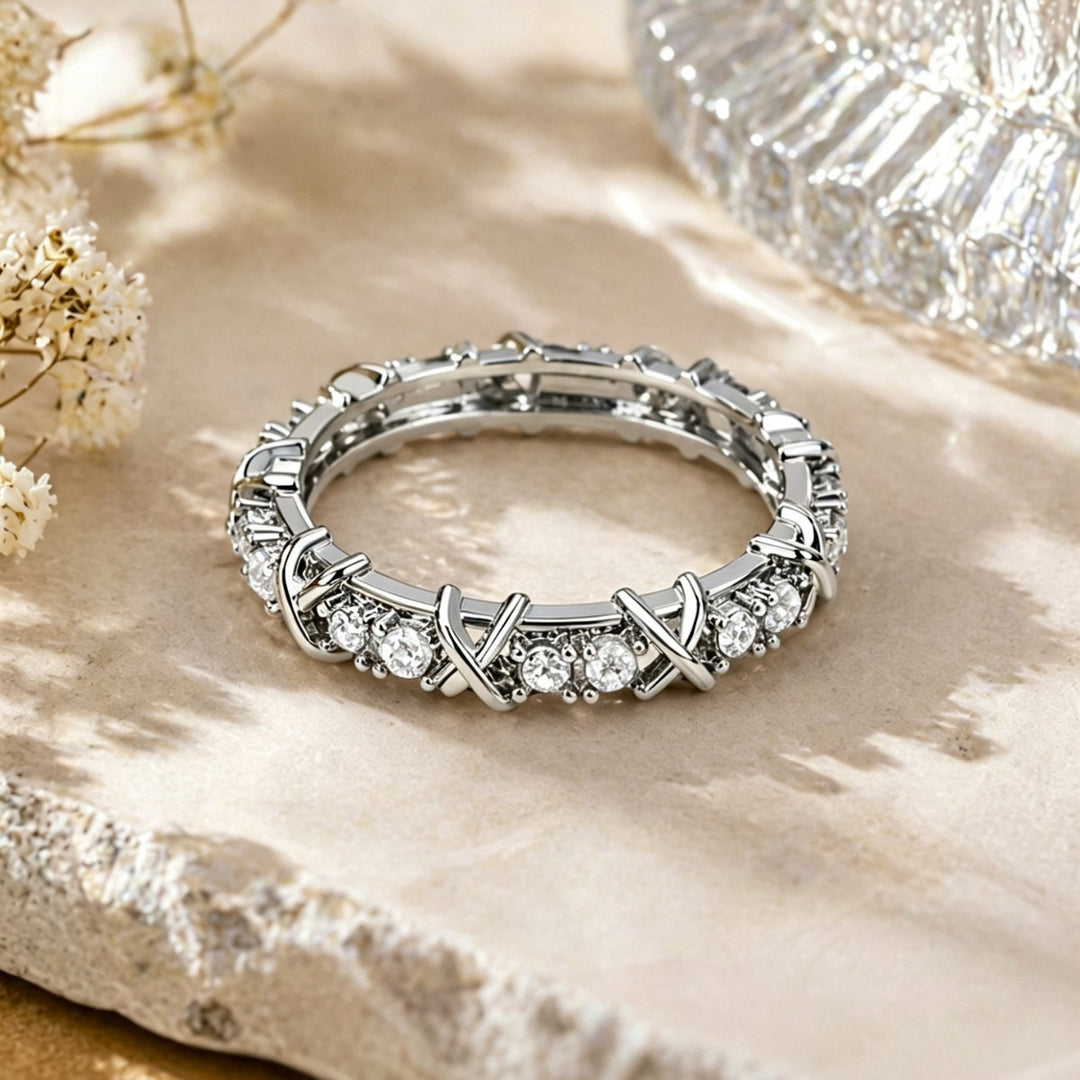 Twisted Cross Multicolored Zircon Stacking Ring