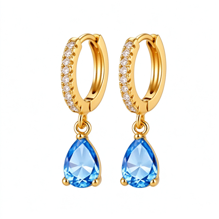 Colorful Birthstone Teardrop Hoop Earrings