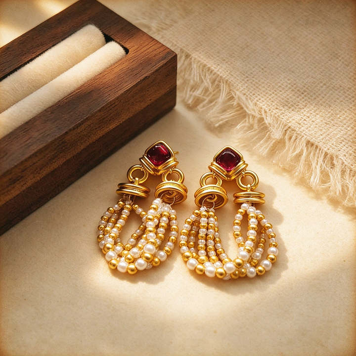 Pearl Beaded Tassel Statement Earrings