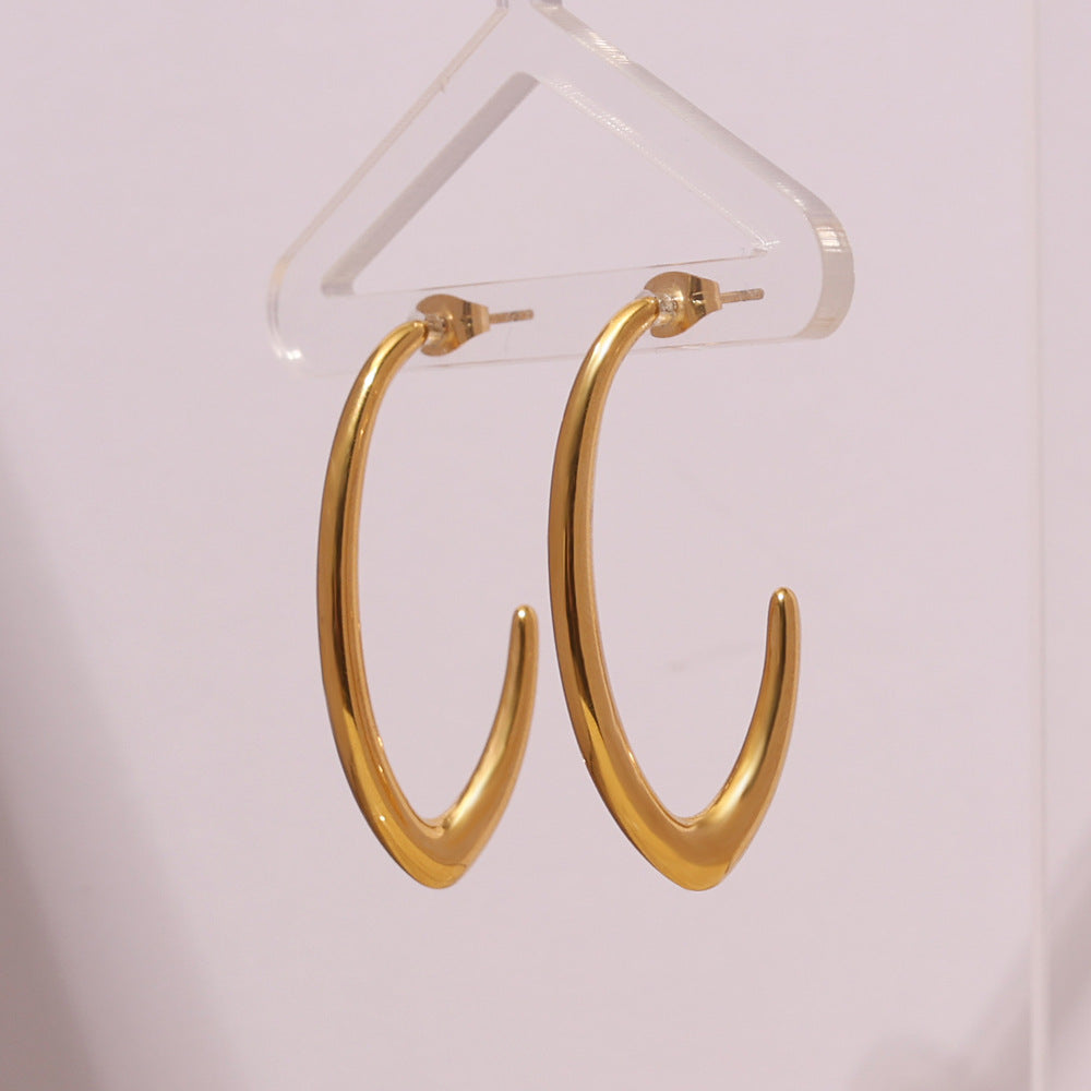 Sculpted V Shape Gold Hoop Earrings