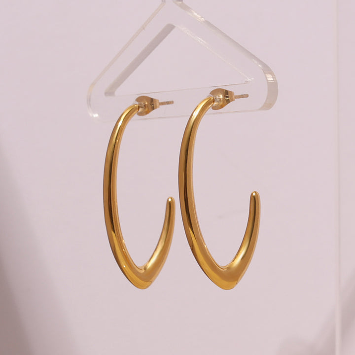 Sculpted V Shape Gold Hoop Earrings