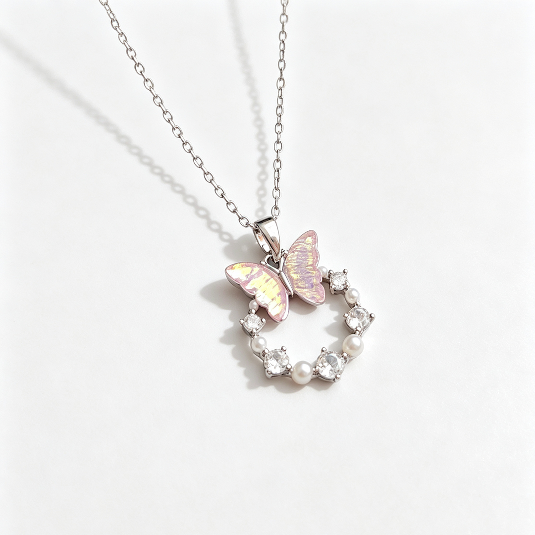 Iridescent Butterfly Wreath Necklace Daily Layering