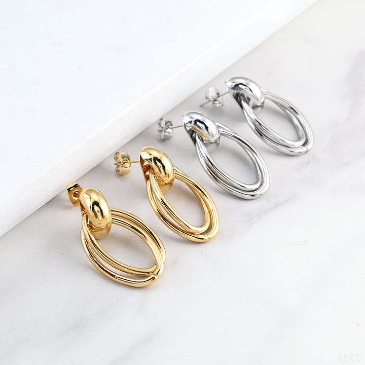 Layered Oval Link Drop Earrings