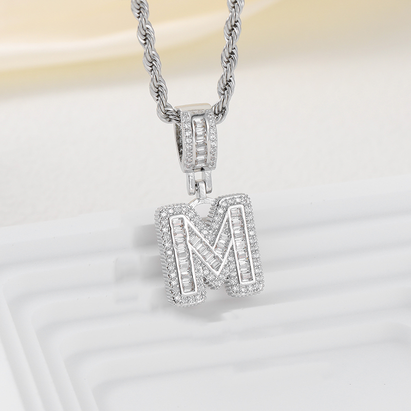 Zircon Letter Pendant Twisted Rope Necklace