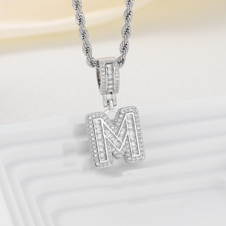 Zircon Letter Pendant Twisted Rope Necklace