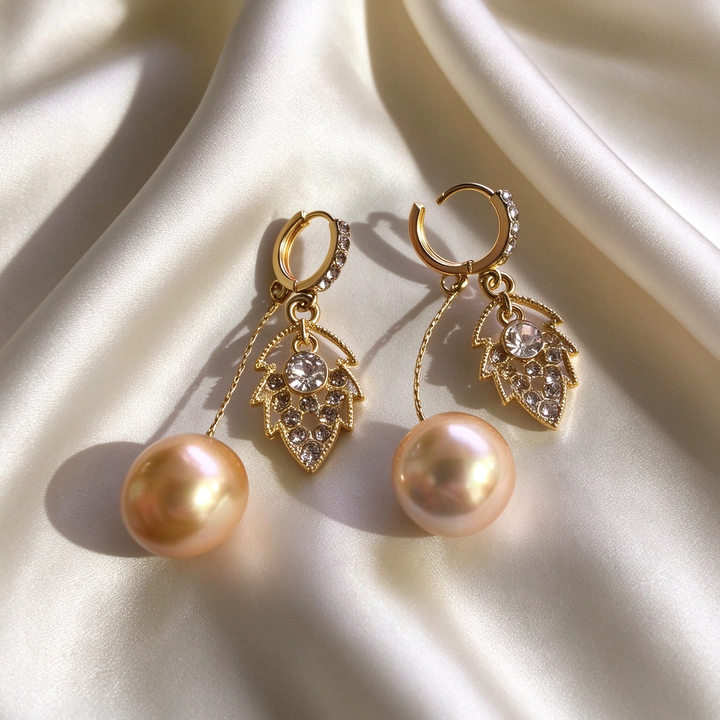 Pearl Drop Leaf Dangle Earrings
