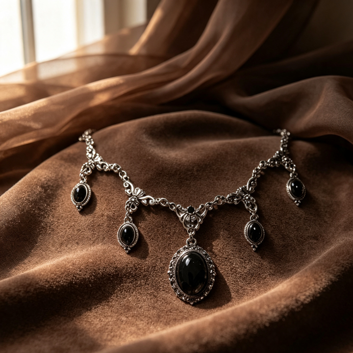 Gothic Ruby Bat Statement Necklace