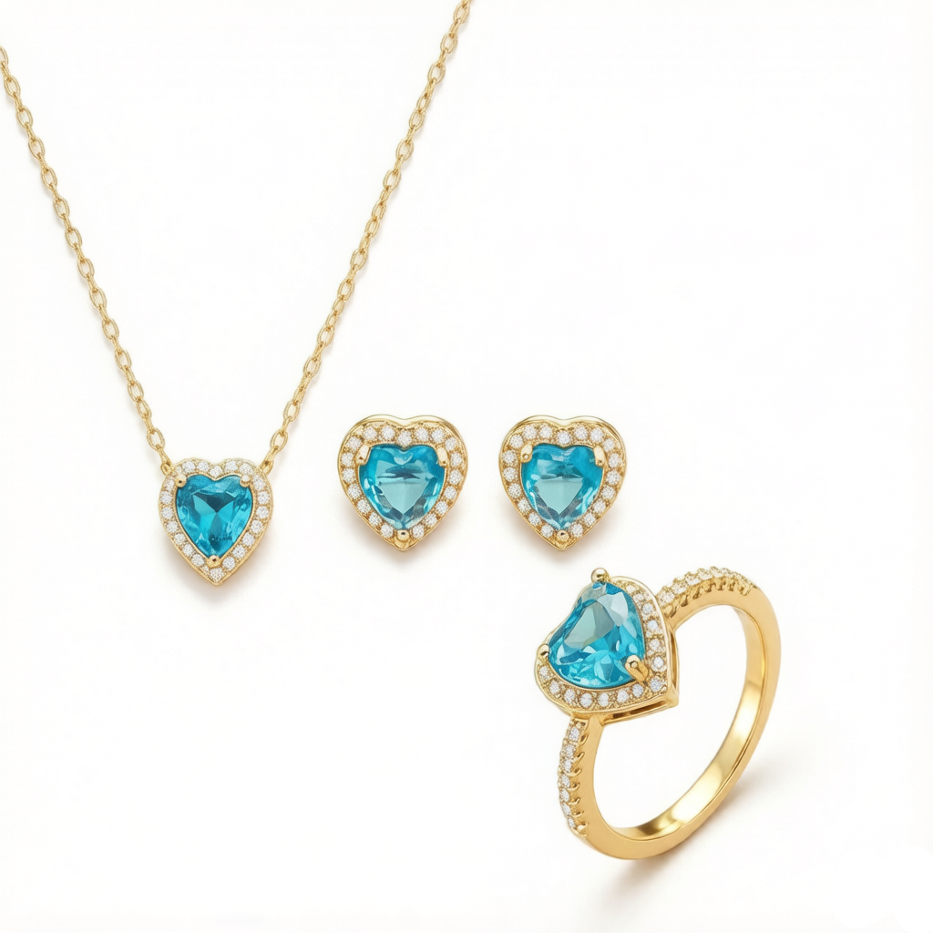 Halo Heart Zircon Matching Three Piece Jewelry Set