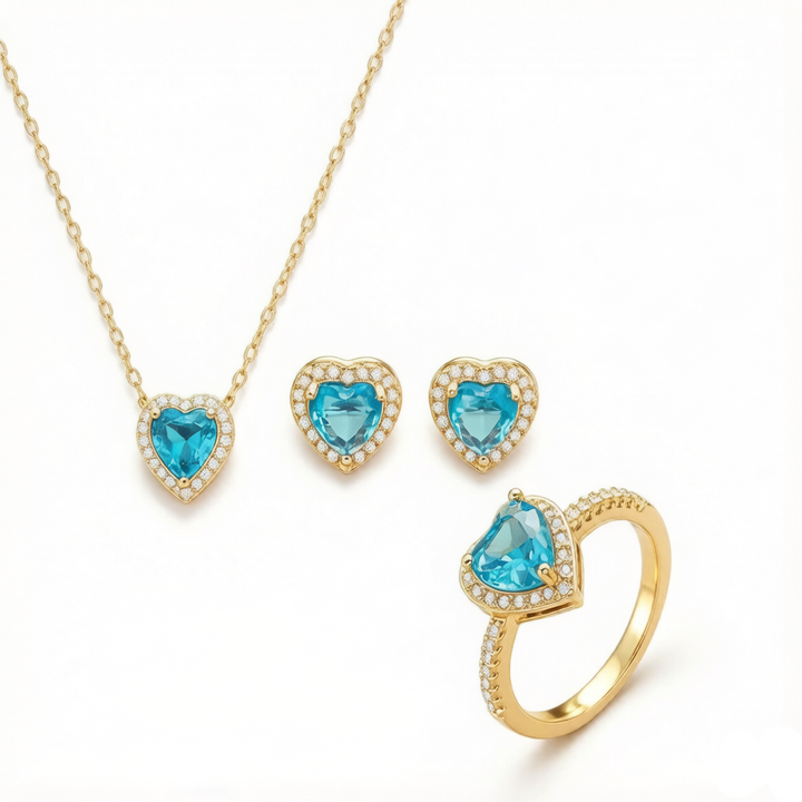Halo Heart Zircon Matching Three Piece Jewelry Set
