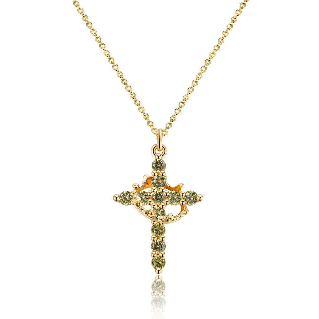 Birthstone Crown Cross Pendant Daily Necklace