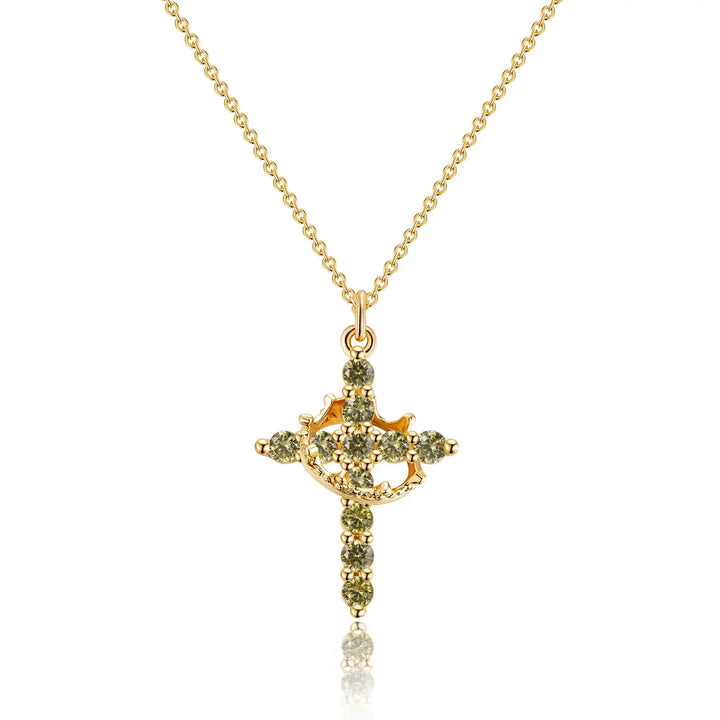 Birthstone Crown Cross Pendant Daily Necklace