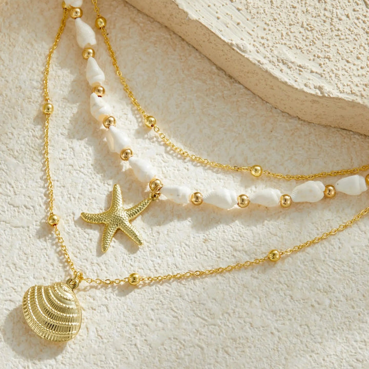 Layered Shell Starfish Pearl Necklace for Women