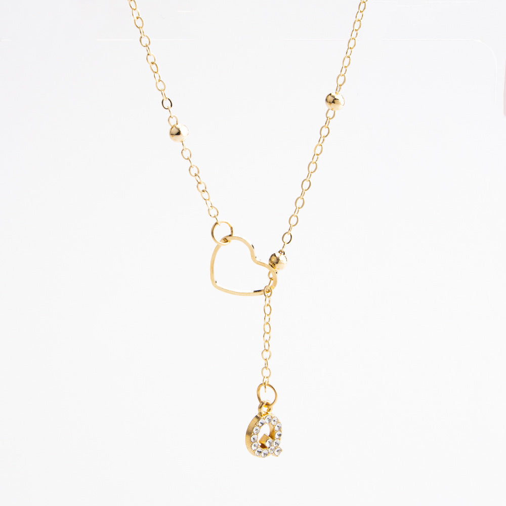 Heart Initial Zircon Lariat Necklace for Women