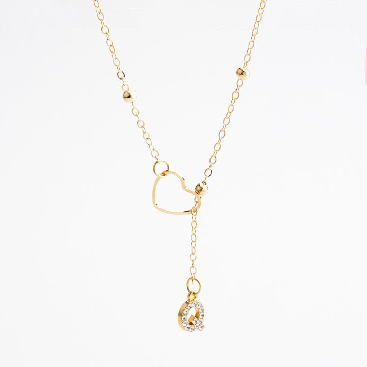 Heart Initial Zircon Lariat Necklace for Women
