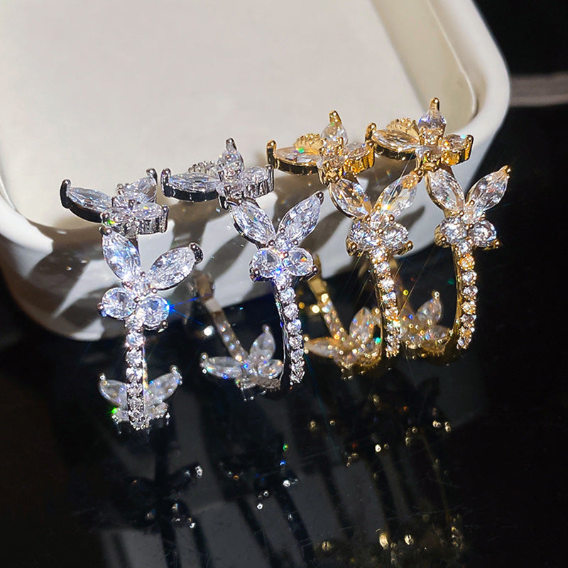 Sparkling Butterfly Hoop Earrings