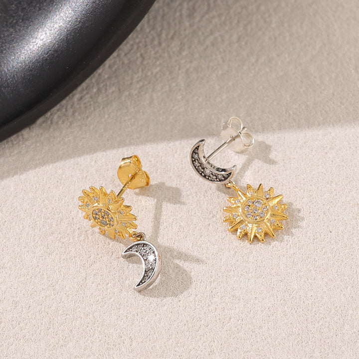 Asymmetric Sun and Moon Drop Earrings
