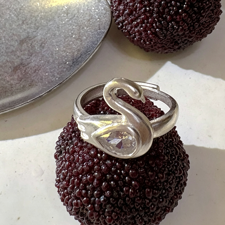 Sparkly Swan Adjustable Open Ring