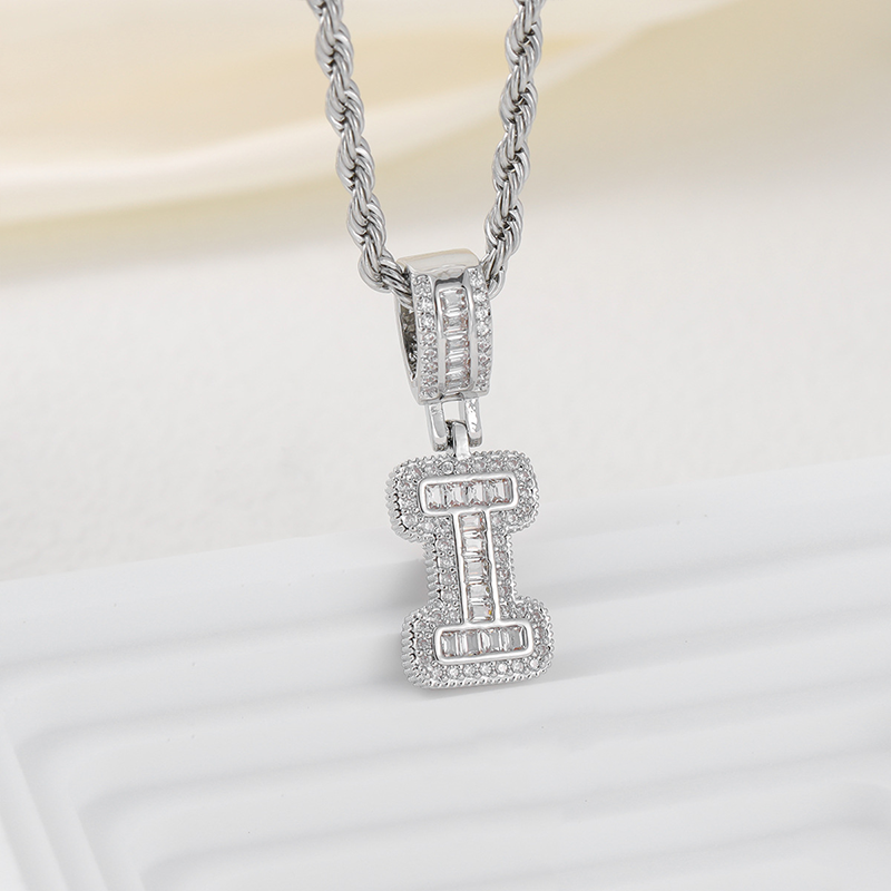 Zircon Letter Pendant Twisted Rope Necklace