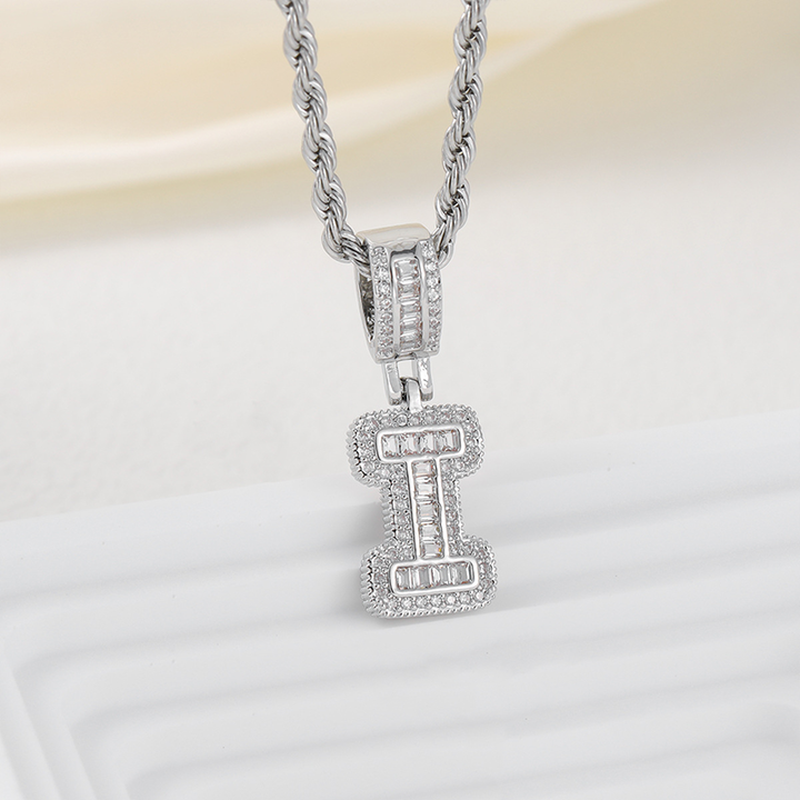 Zircon Letter Pendant Twisted Rope Necklace