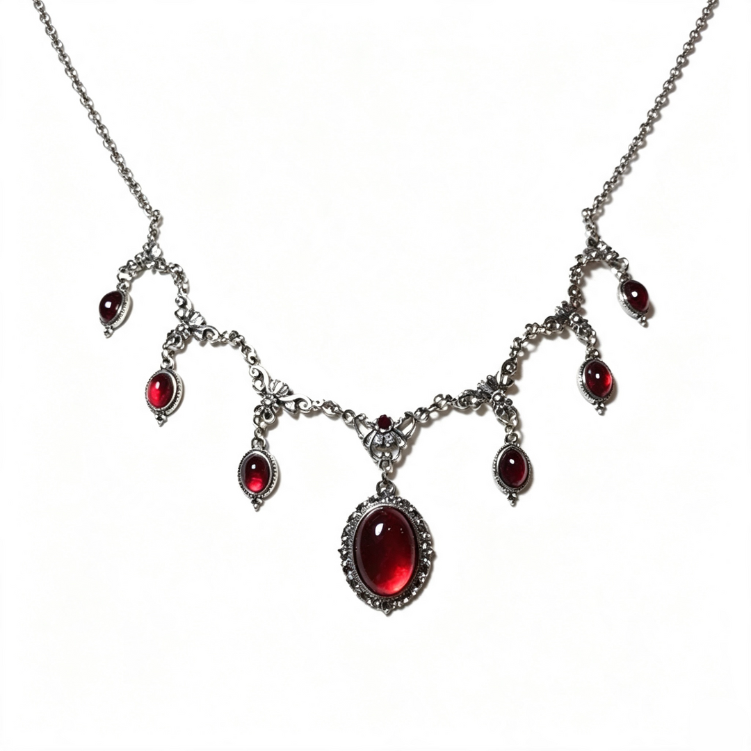 Gothic Ruby Bat Statement Necklace