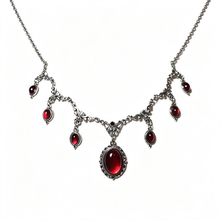 Gothic Ruby Bat Statement Necklace