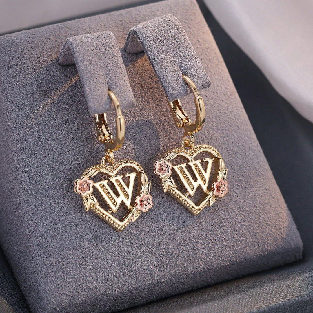 Letter Heart-Shaped Flower Earrings
