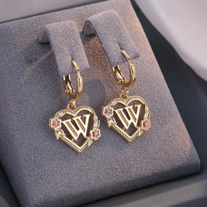 Letter Heart-Shaped Flower Earrings