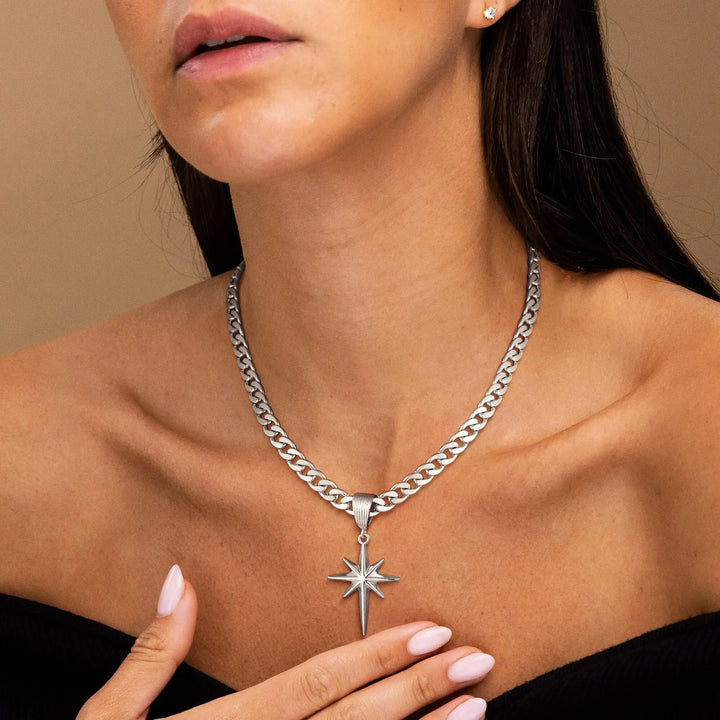 North Star Pendant Cuban Chain Necklace