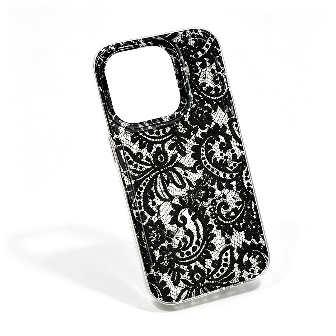 Floral lace print transparent iPhone case