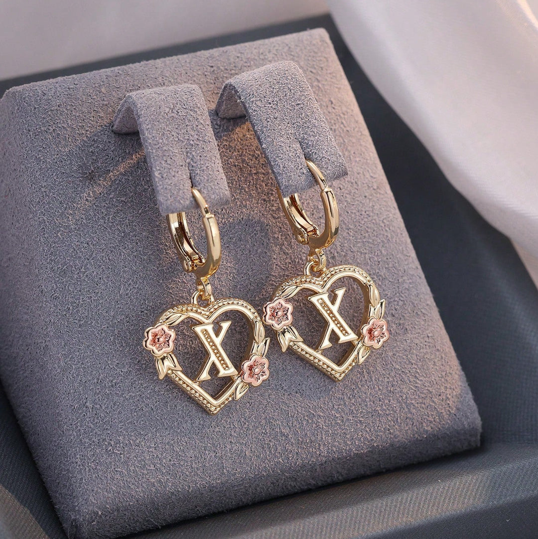 Letter Heart-Shaped Flower Earrings