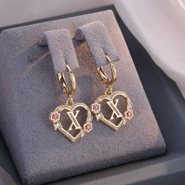 Letter Heart-Shaped Flower Earrings