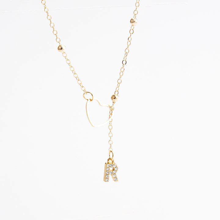 Heart Initial Zircon Lariat Necklace for Women