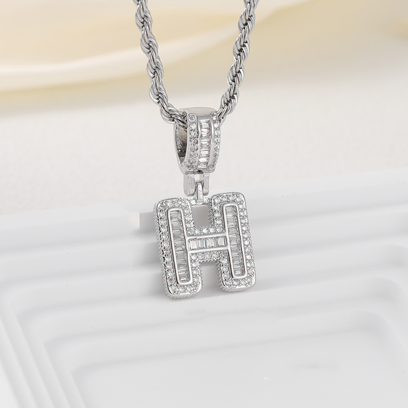 Zircon Letter Pendant Twisted Rope Necklace