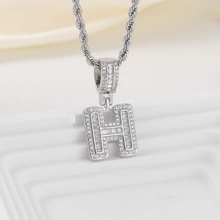 Zircon Letter Pendant Twisted Rope Necklace