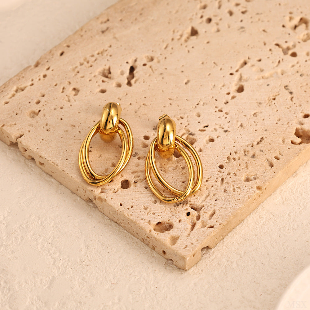 Layered Oval Link Drop Earrings