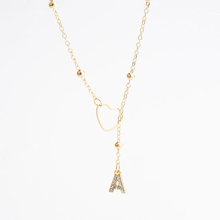 Heart Initial Zircon Lariat Necklace for Women