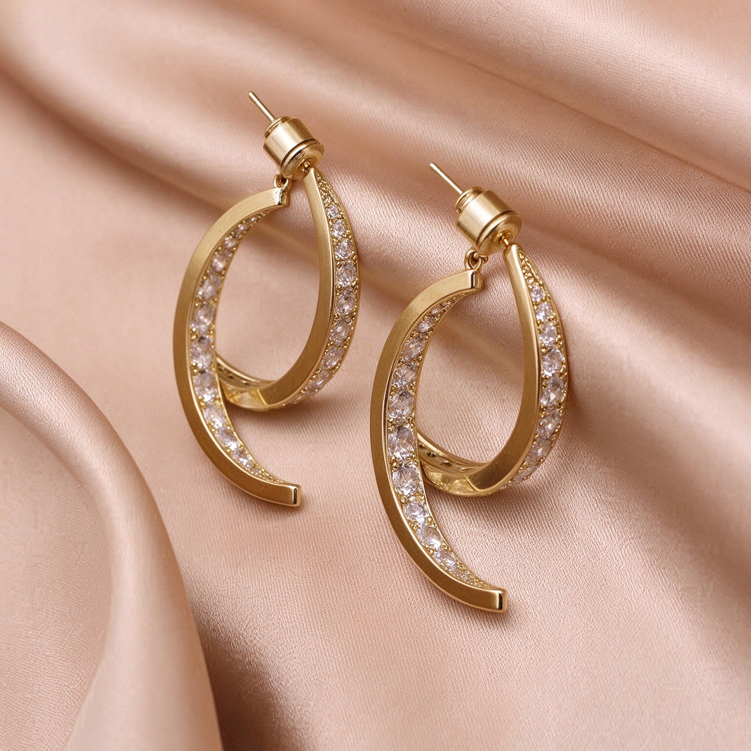 Twisted Pavé Double Hoop Earrings