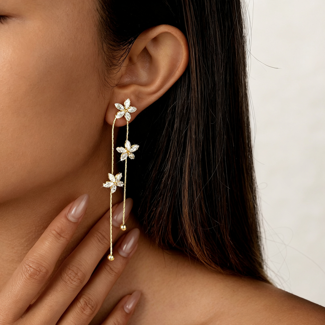 Long Zircon Tassel Earrings