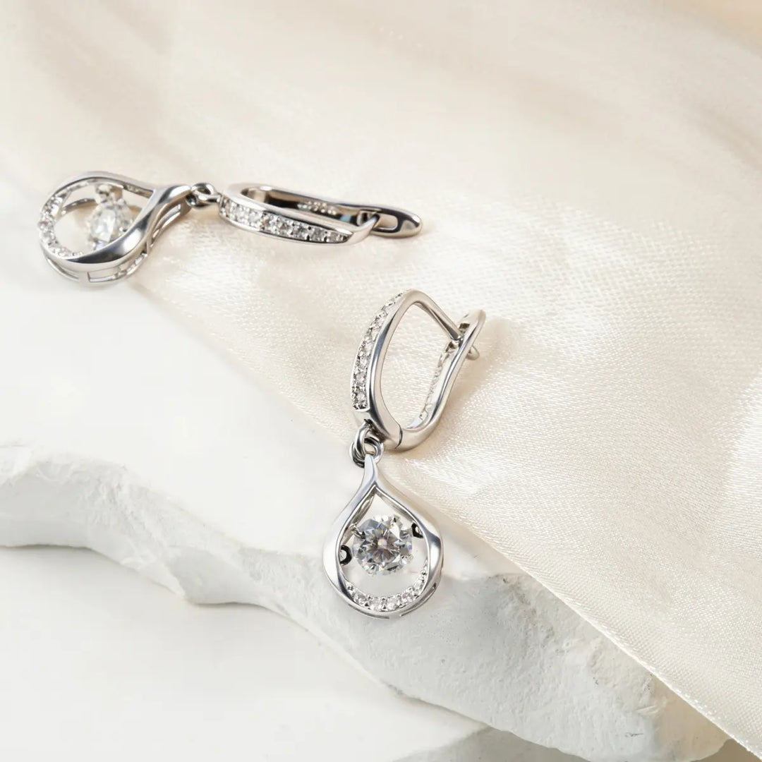CZ Teardrop Dangle Huggie Earrings