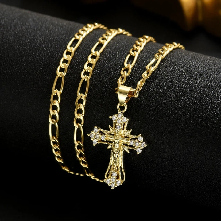 Sparkling Crystal Jesus Cross Pendant Necklace
