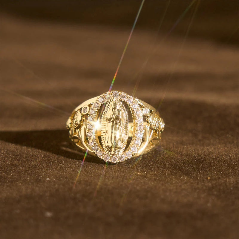 Virgin Mary Zircon Ring Floral Design
