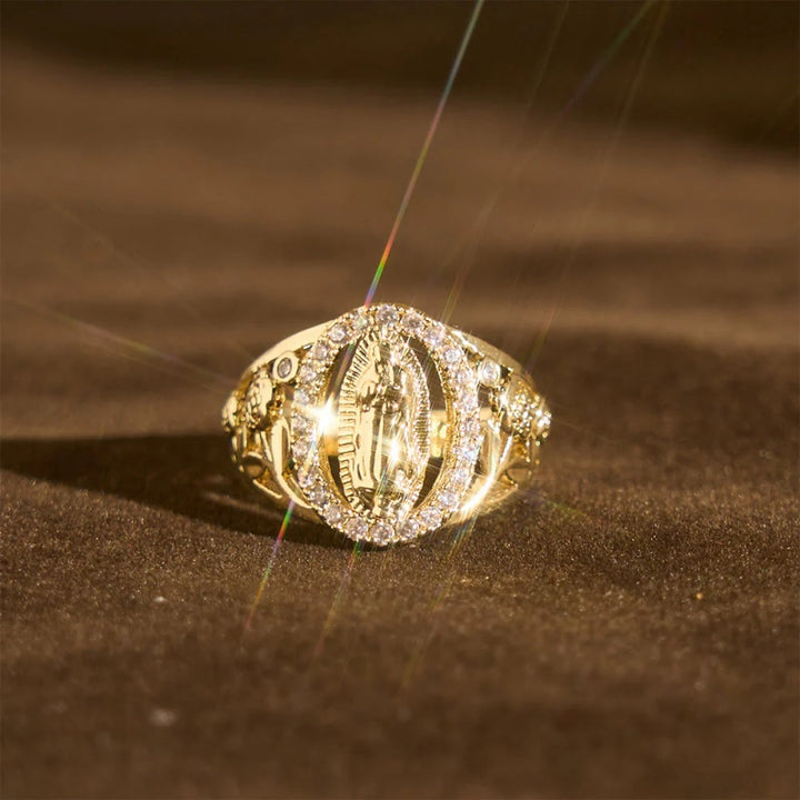 Virgin Mary Zircon Ring Floral Design