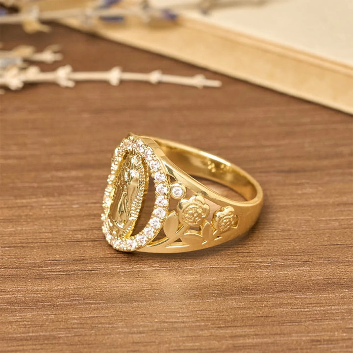 Virgin Mary Zircon Ring Floral Design