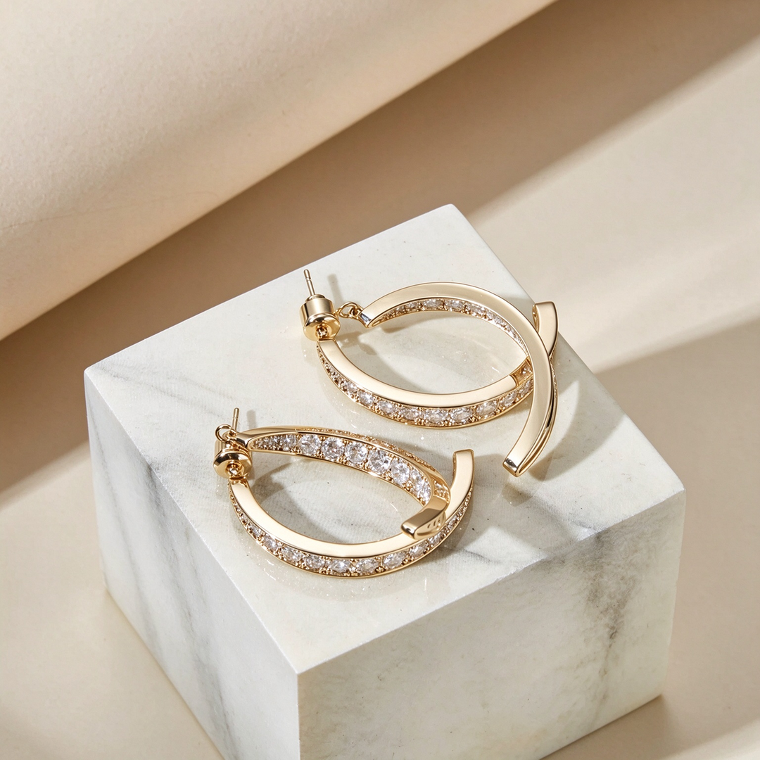 Twisted Pavé Double Hoop Earrings