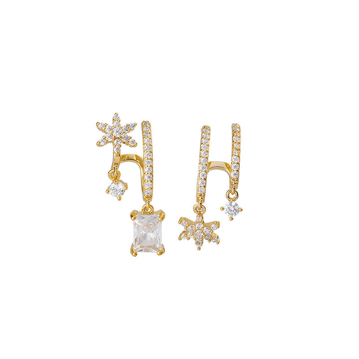 Star Zircon Double Hoop Drop Earrings